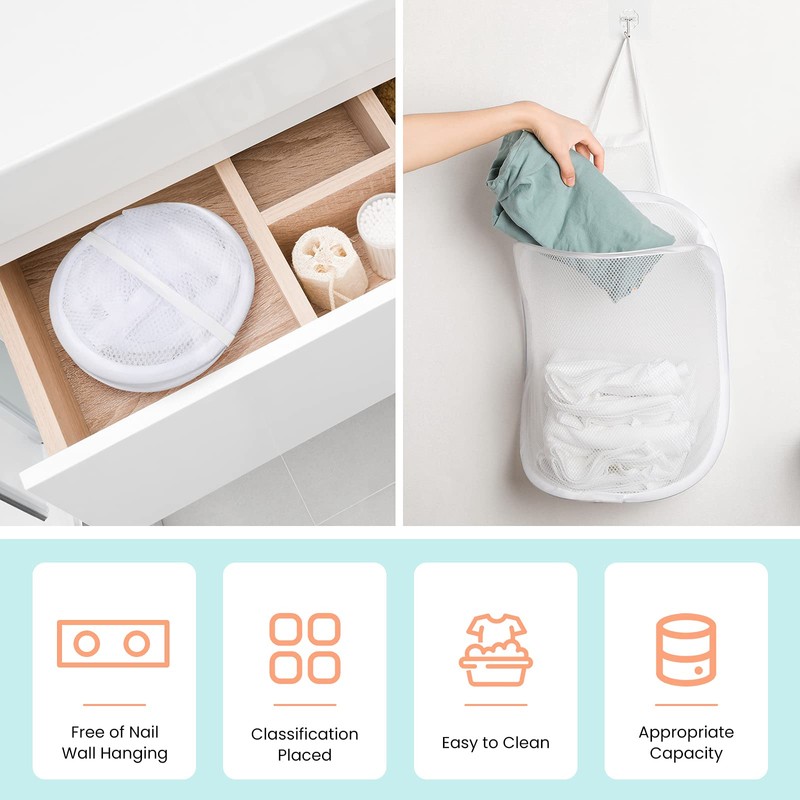 3 cestas colgantes de malla plegable para ropa sucia, con