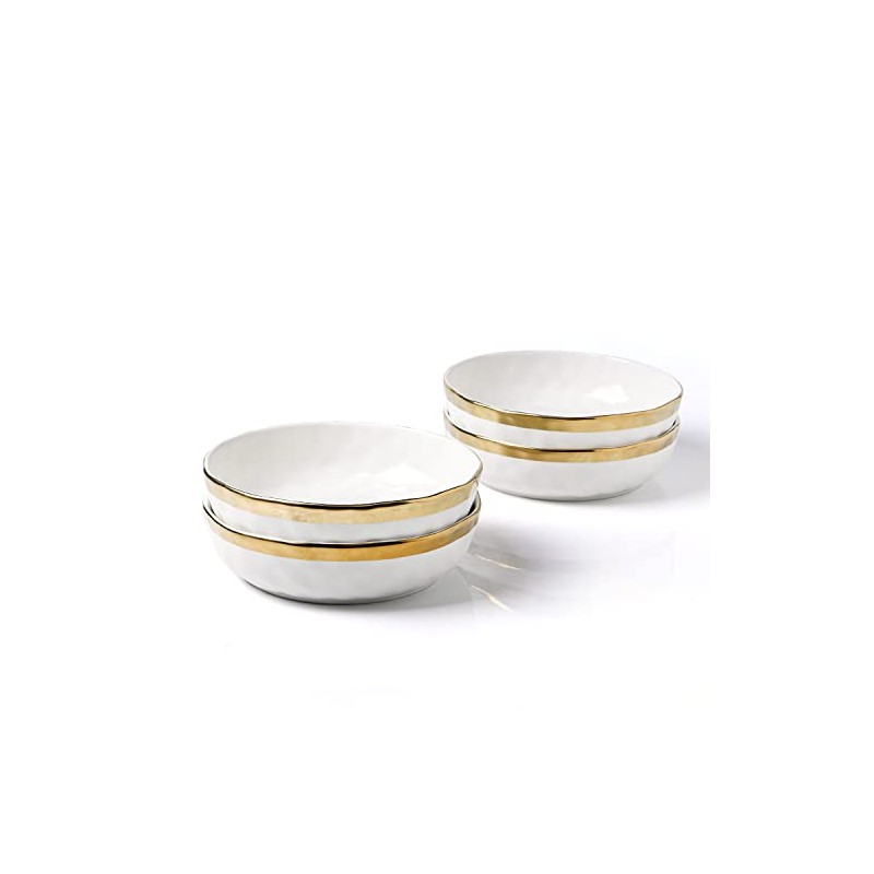 Stone Lain Florian 4-Piece Round Pasta Bowl Set, White with