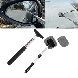LJDJ Car Rearview Mirror Wiper 2 pack Universal Automotive Car Accessories Telescopic Auto Mirror Squeegee Cleaner 98cm Long Handle Portable Car Cleaning Tool Mirror Glass Water Mist Cleaner (Black01)