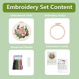 JCBCKJ Embroidery Kit for Beginners, Cat and Flower Cross Stitch Set - Includes Embroidery Cloth, Hoops, Threads for Craft Lover Hand Stitch with Embroidery Skill Techniques (Enjoying Cat)