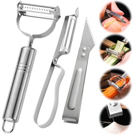 Juego de 3 peladores Julienne, peladores de verduras de acero inoxidable, cortadores de juliana, herramienta de pelado de verduras de cocina para verduras y zanahoria