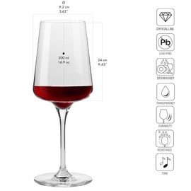 Krosno Red Wine Glasses, Set of 6, 16.91 oz, Infinity Collection, Ideal for Cabernet, Merlot, Classic Elegant Shape, Premium Glass, Lead-Free, Dishwasher Safe, Made in Europe