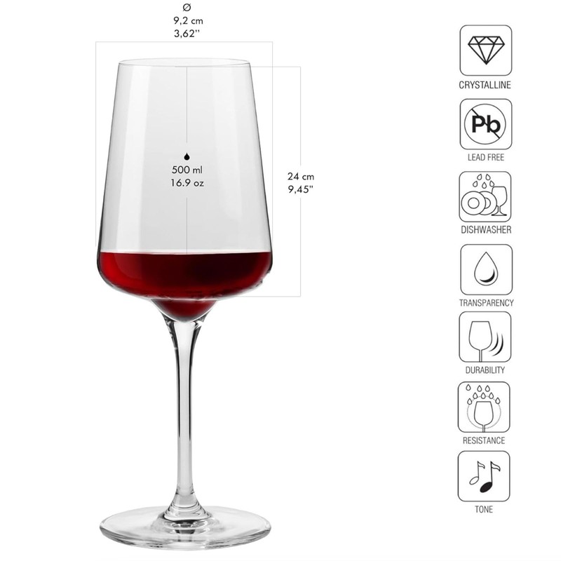 Krosno Red Wine Glasses, Set of 6, 16.91 oz, Infinity