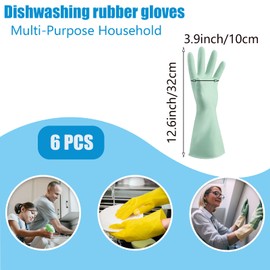 3 Pairs Reusable Household Cleaning Gloves, Skin-Friendly, Non-Slip, Extra Thick, Washing Up Gloves Made Using PVC Material - Multi-Purpose Household(Green, Medium)