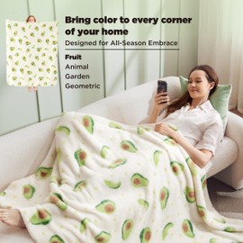 Bedsure Cute Avocado Throw Blanket Green - Aesthetic Fleece Throw for Girls Boys Teens Kids as Gifts, Soft, Cozy and Plush Fruit Pattern Blankets for Couch Sofa Bed Camping, 50x60