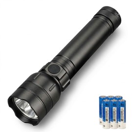 SuperFire LED Tactical Flashlight, 1300 High Lumens with 6 AA Batteries Included, Heavy Duty Aluminum, 18H Runtime, 4 Modes, IP44 Water Resistant for Power Outage, Hurricane Emergency & Camping