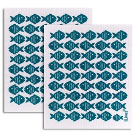 NineLives Dish Cloth Fish Set of 2 | Cloths for Kitchen, Bathroom | Sponge Cloth, Cleaning Cloth