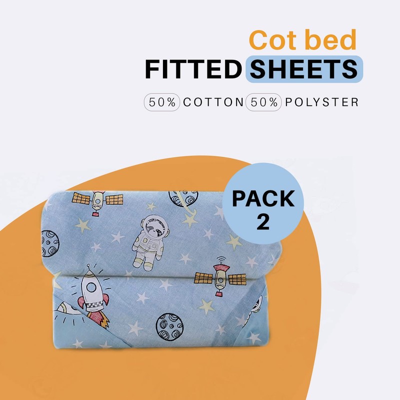 Indus Textiles 2 Pack Cot Bed Fitted Sheets Easy Care