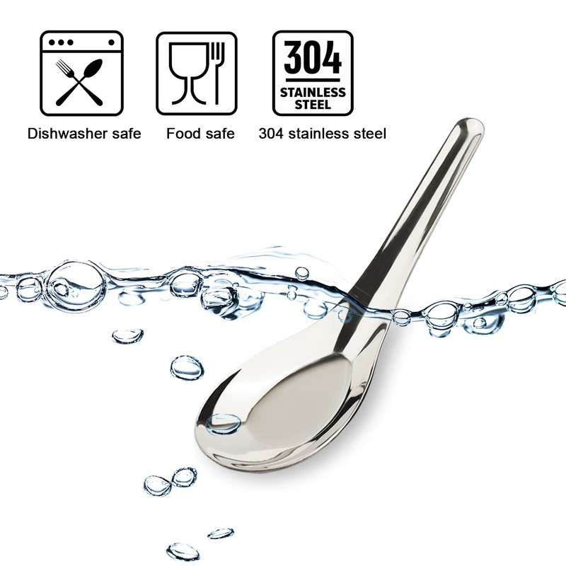 Stainless Steel Chinese Soup Spoons Set of 6 Asian Soup