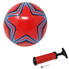 Football for Training or Match Red with Star Size 5 with Portable Pump