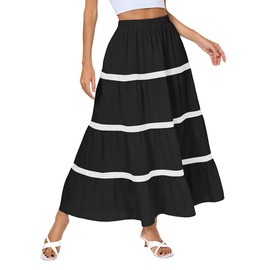 Kate Kasin Black Long Skirt for Women Tiered Maxi Skirt Flowy Boho High Waisted A Line Beach Skirts with Pockets 2025 L