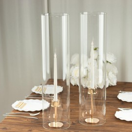 2 Clear 24 in Open End Cylinder Glass Hurricane Candle Shades Wedding Party Events Reception Home Decorations Supplies