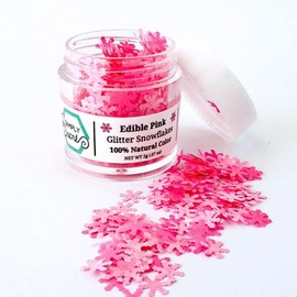 Dye-Free Edible Glitter Snowflakes - Vegan, Gluten-Free & Non-Toxic | Perfect for Cakes, Cupcakes, Drinks & Desserts by Simply Sucré (Pink, 1 Jar)