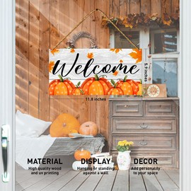 Fall Welcome Wood Sign Decor, Fall Pumpkins Wall Decor for Home Porch Farmhouse Living Room Autumn Front Door Decorations Maple Leaf Thanksgiving Harvest Hanging Sign Decor