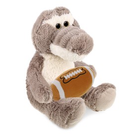 DolliBu Sitting Grey Alligator Stuffed Animal with Football Plush - Soft Huggable Alligator, Adorable Plush Toy, Cute Wildlife Gift for Kids and Adults - 9 Inches