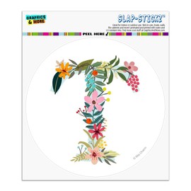 Letter T Floral Monogram Initial Automotive Car Window Locker Circle Bumper Sticker