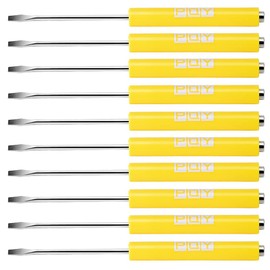 PQY 10pcs Mini Tops And Pocket Clips Pocket Screwdriver Strong Magnetic Slotted Screwdriver (yellow slotted)