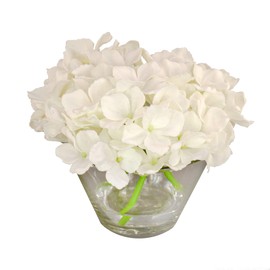 National Tree Company Artificial Flower Bouquet, Hydrangea Flower Blooms, White, Includes Glass Vase, Spring Collection, 8 Inches