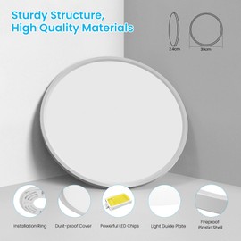 EASY EAGLE LED Ceiling Light, Flat, Round Ceiling Light, 6500 K, White, 36 W, 3240 LM, Modern Bathroom Lamp, Ceiling Lamp, Kitchen Lamp for Bathroom, Hallway, Bedroom, Balcony, Living Room, Kitchen,