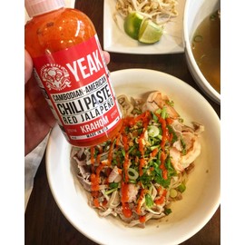 Yeak Inc Hot Sauce Krahom Chili Paste for Steaks Noodles Tacos Eggs Home Made Cambodian-American (Red Jalapeno KRAHOM Chili Paste)