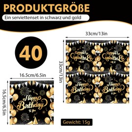 VEGCOO 40 Sheets Birthday Napkins for Table Decoration Birthday, 33 x 33 cm Napkins Black Gold, Birthday Parties for Men and Women, Happy Birthday Napkins, with Black Gold Confetti