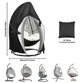 Emwel 230x200cm Double Egg Chair Cover Waterproof, 2 Seat Heavy Duty Egg Swing Chair Cover,Patio Hanging Egg Chair Covers,Cover with Zipper Strap,Windproof Durable Garden Furniture Protector