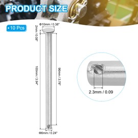 PATIKIL 6 x 100mm Single Hole Clevis Pins, 10 Pieces 304 Stainless Steel Flat Head Pin for Hitch Pin Lock Link Hinge Systems, Silver