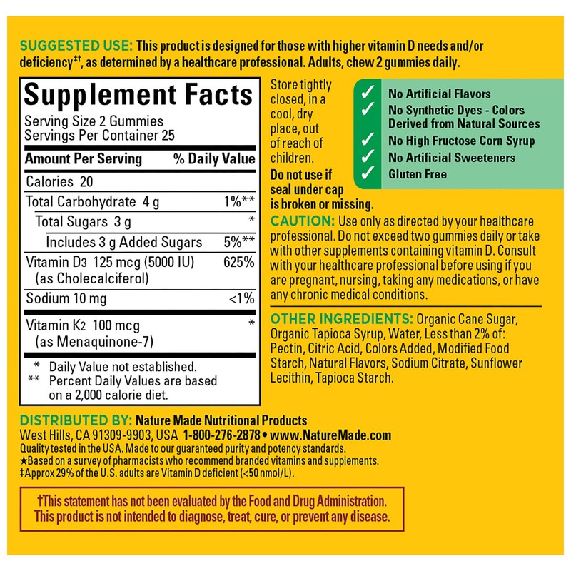 Nature Made Vitamin D3 K2 Gummies, Vitamin D 5000 IU