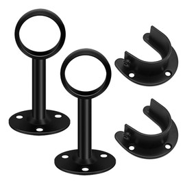 2 Set Pole Brackets - 32mm Stainless Steel Curtain Brackets, Durable and Rust Resistance Ceiling Curtain Pole, Fixed Mounts & Open Flange Pipe Supports, for Towel Rails, Wardrobe - Black (4 Pack)