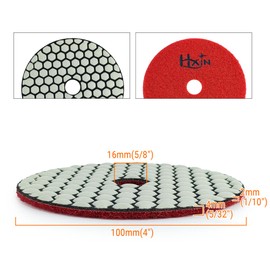 HXIN Diamond Dry Polishing Pads 4 inch 100mm 3 Steps for Buffing on Granite Marble Stone Concrete Tile Ceramic Floor Smoothing renovate Removing Marks with Nylon Backing (1pc, 3rd Step)