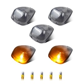 RUXIFEY Smoked Cab Roof Marker Lights w/5pcs LED Lights Running Cab Light Lens Compatible with 1999-2007 2011-2016 Ford F250 F350 F450 Super Duty 1999-2007 2011-2015 F-550 Super Duty