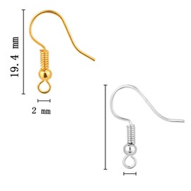 Bylion 400 Pieces Stainless Steel Earring Hooks, Fish Hooks Ear Wires French Wire Hooks, Coil and Ball Style Nickel-Free Ear Wires for Jewelry Making, Gold