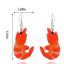 QUPENGXU Unique Handmade Crayfish Earrings Funny Simulation River Shrimp Animal Dangle Drop Statement Earrings For Women (prawns)