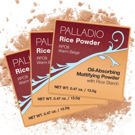 Palladio - Polvo de arroz suelto, absorbe el aceite, deja la cara y se siente suave, ayuda al maquillaje a durar más tiempo para un aspecto impecable y fresco, beige cálido, paquete de 3