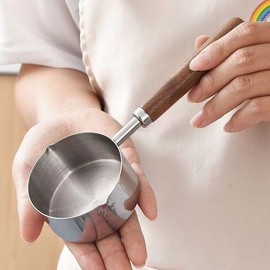 Stainless Steel Mini Butter Warmer – 8.5oz (250ml) with Dual Spouts & Wooden Handle, Ideal for Milk, Coffee, Butter, Chocolate, Baby Food & Sauces
