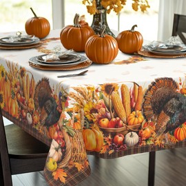 yrhsnclsdg Thanksgiving Tablecloth Fall Tablecloth Rectangular 60x84 Inch, Autumn Harvest Turkey Pumpkin Table Cover Waterproof for Fall Thanksgiving Dinning Table Decorations