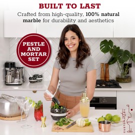 Gusto Nostro Natural Marble Mortar and Pestle Set | 5 Inch - 2.5 Cup Large Mortar Pestle Set for Grinding Herbs, Nuts, Grains | Pesto Grinding and Guacamole Stone Bowl | Marble Spice Crusher