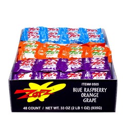 Zotz Fizz Power Candy  48 Strings 4 Pieces String Blue Raspberry, Orange & Grape