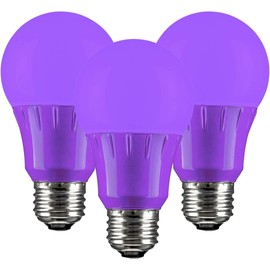 Diodesy- Pack of 3 A19/3W/PR/LED/3PK LED Purple Light Bulb, A19 Colored Light Bulb for Party Decoration, Porch, Home Lighting, Holiday Lighting, Decorative Illumination, 3W, E26 Medium Base, UL Listed