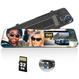 Mirror Dash Cam for Cars,4.5" Rear View Mirror 1080P Front and Rear View Dual Cameras,Super Night Vision,Parking Assistance,G-Sensor,24H Parking Monitor,Waterproof Backup Camera Free 32GB Card
