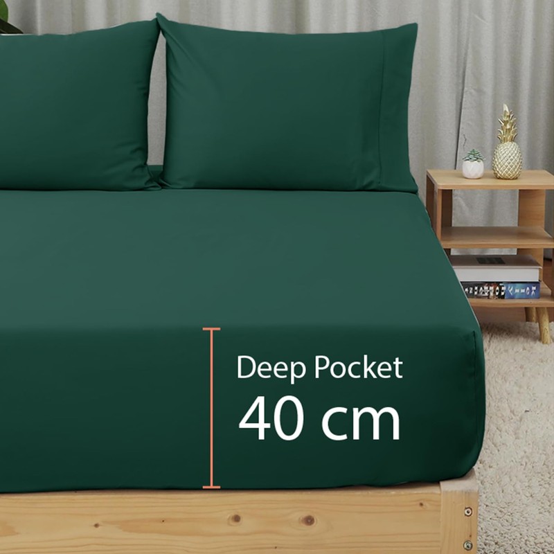 SSW HOMES Single Fitted Sheet Emerald - Deep Pocket 16