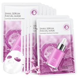 Snail Serum Face Sheet Mask Skincare, Hydrating Sheet Masks for Face, Facial Mask for All Skin Types - Hydrates & Moisturizes Skin, Daily Facial Sheet Mask for Women, Pack of 10