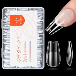 Modelones Nail Tips Gel Nail Short Oval Sanded Nail Tips Set of 216 Full Coverage Almond Nails Clear Tips Practice Commercial Self Box Shape (M)