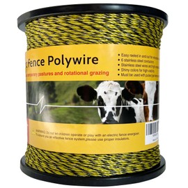 Upgraded Electric Fence Polywire 3366 Feet 1026 Meters, 6 Stainless Steel Strands for Reliable Conductivity and Rust Resistance, Easy to Install,Portable Electric Fencing,Yellow and Black Color