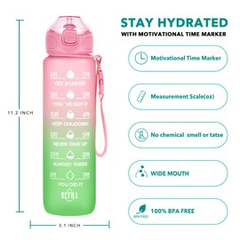 Enerbone 32 oz Drinking Water Bottle with Times to Drink and Straw, Motivational with Carrying Strap, Leakproof BPA & Toxic Free, Ensure You Drink Enough Water for Fitness Gym Outdoor