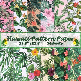 Konsait 24 Sheets Summer Scrapbook Paper 12x12 Pattern Paper Double Sided Scrapbook Paper Tropical Scrapbook Paper Hawaii Decorative Paper Craft Paper Decorative Cardstock Scrapbook Supplies