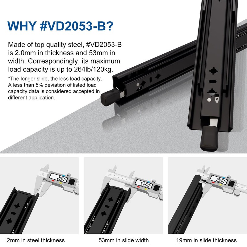 VADANIA 40" Black Heavy Duty Drawer Slide with Lock #VD2053-b,