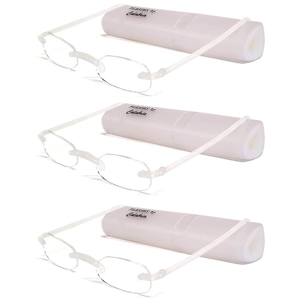 Calabria 714 Flexie Oval Rimless Reading Glasses +2.00 Ice (3pack)