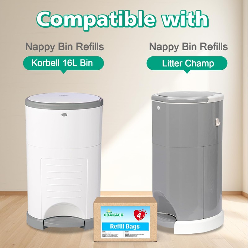 Windeleimer Nachfüllkassetten 4 Pack Windeleimer Nachfüllfolie Kompatibel mit Korbell 16L