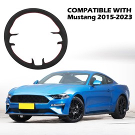 VKGUG Microfiber Leather Hand Sewn Steering Wheel Cover Compatible with Ford Mustang 2015 2016 2017 2018 2019 2020 2021 2022 2023 DIY Steering Wheel Protector On Wrap